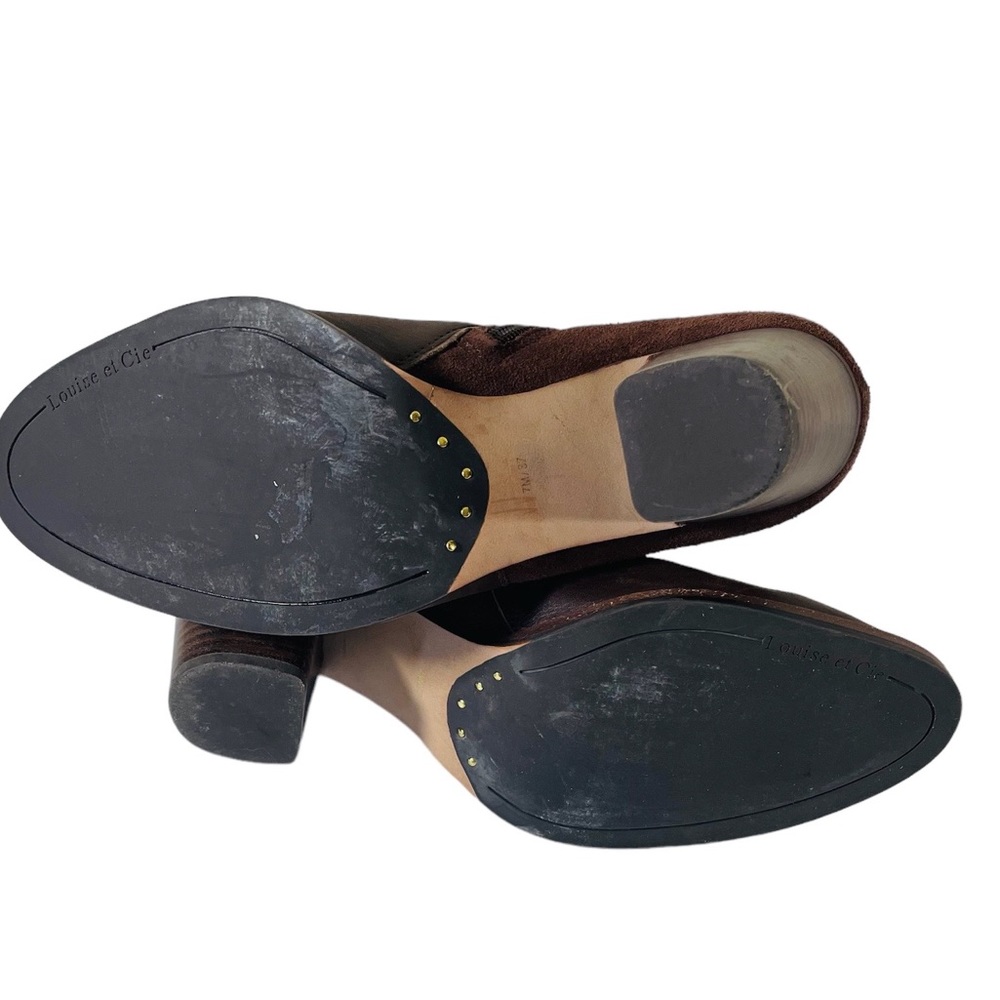 Louise et Cie “Vasca” Leather Suede Buckle Detail Block Heel Bootie Size 7M - Picture 9 of 13